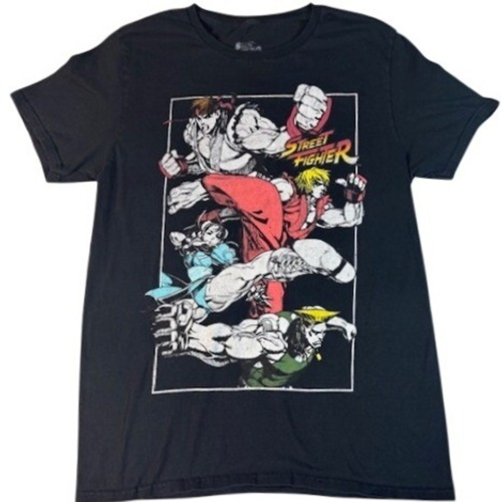Street Fighter Graphic Tee Mens Medium Black Capcom Ryu Ken Chun-Li Shirt